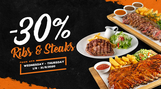 GIẢM 30% STEAKS & RIBS