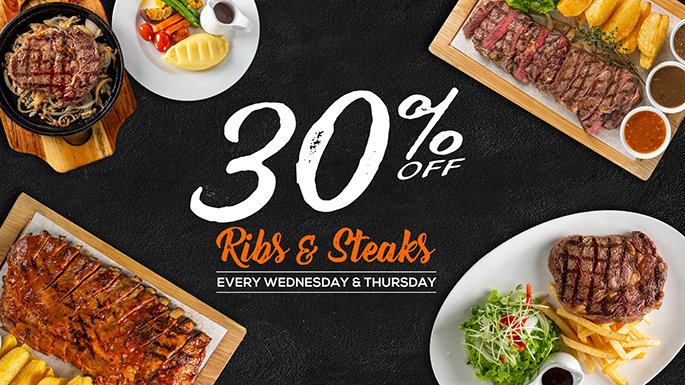 30% OFF RIBS & STEAKS
